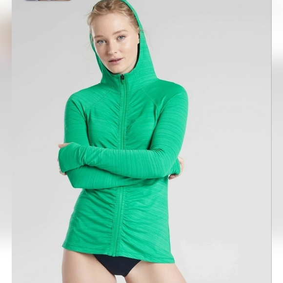 Athleta Crosscurrent UPF 50+ Jacket Size Small Green Ruched Back Pocket - Picture 3 of 13